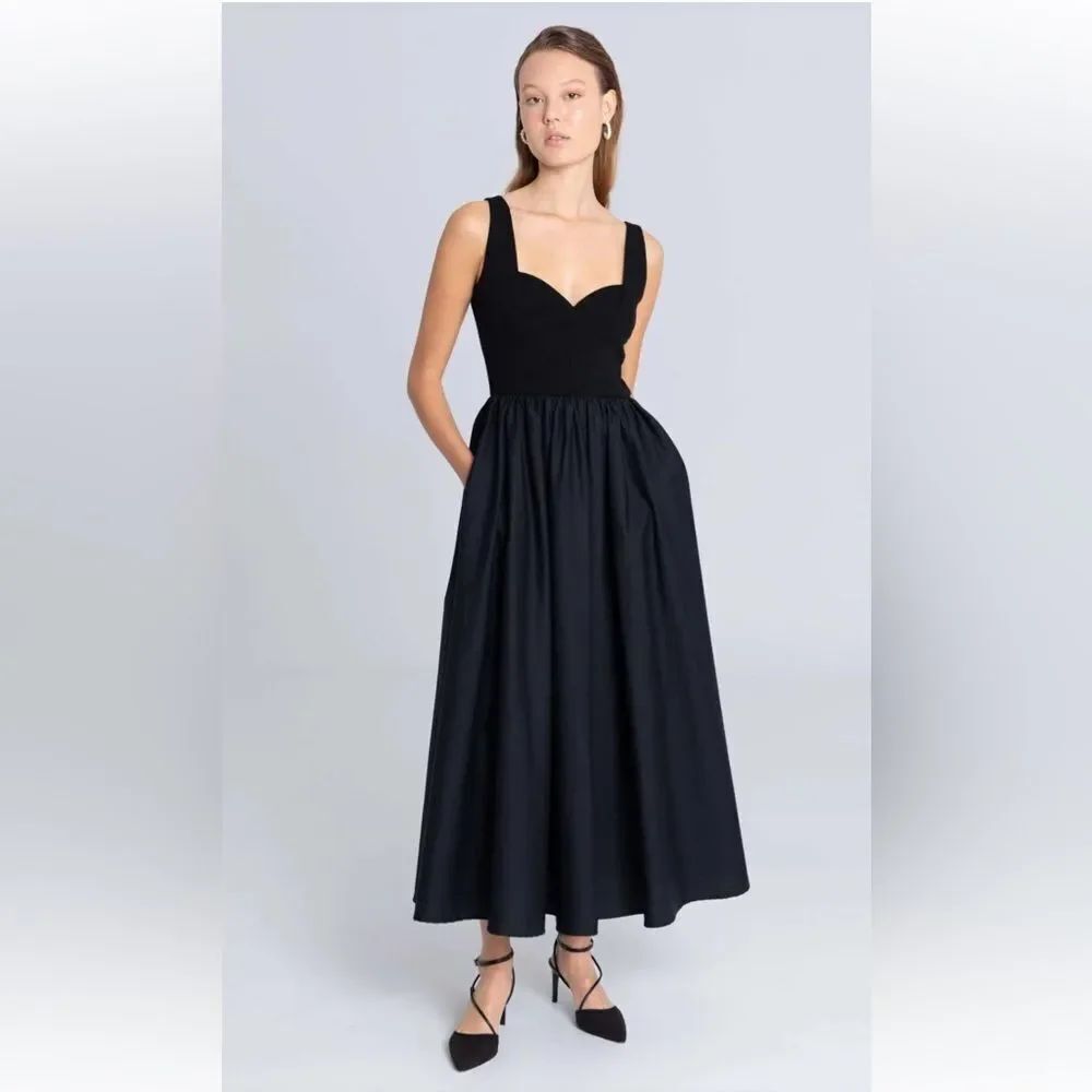 Anthropologie ESTHÉ Sleeveless Sweetheart Ribbed Poplin Midi Dress
